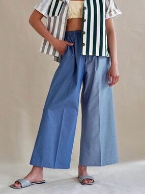 Proche Wide Leg Cropped Pants in Two-Tone Blue